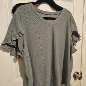 Elegant Lace Ruffle Sleeve Top - Gray